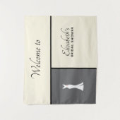 Tenture Robe blanche élégante sur gris - Baby shower de ma (Devant)