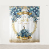 Tenture Robe bleue et ballons dorés Joyuse 16ème anniversa (Devant)