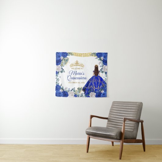 Tenture Robe Bleue Royale Quinceañera Affiche de bienvenue (En situation (horizontale))