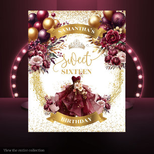 Tenture Robe Bourgogne Sweet sixteen fond Or étincelle