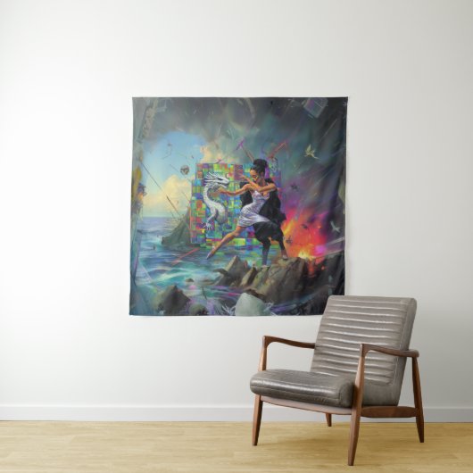 Tenture Robe d'argent Priestess Occult Dark Witchk AI Art (En situation)