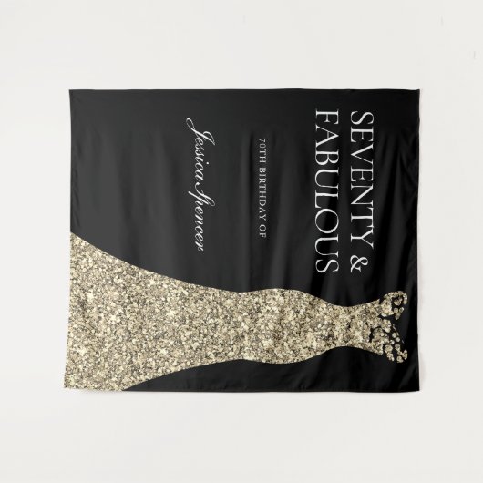 Tenture Robe d'or noir Soixante-dix et fabuleux 70e annive (Devant (Horizontal))