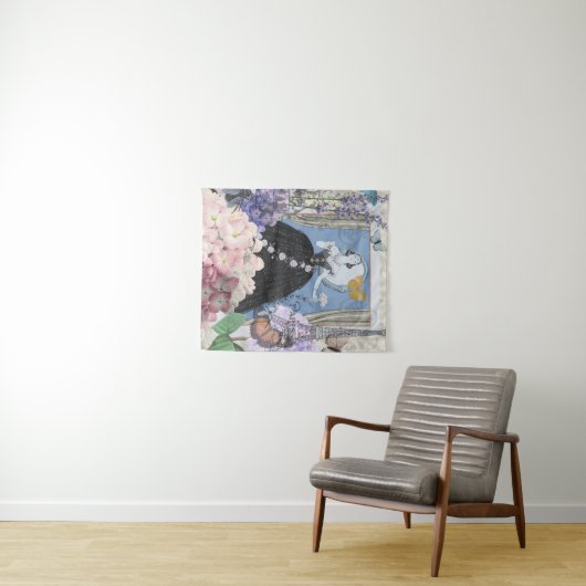 Tenture Robe élégante bleue pour femme, florale et fantais (En situation (horizontale))