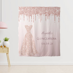Tenture Robe rose gold rose pour Quinceanera