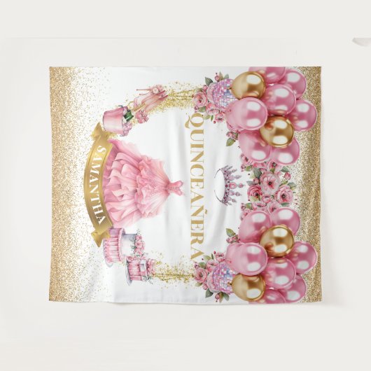 Tenture Robe rose Quinceañera Arrière-plan Parties scintil (Devant (Horizontal))