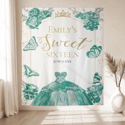Tenture Robe verte Papillon sweet sixteen