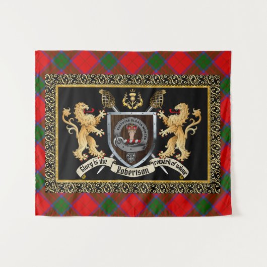 Tenture Robertson Clan Badge & Motto avec Lions (Devant (Horizontal))