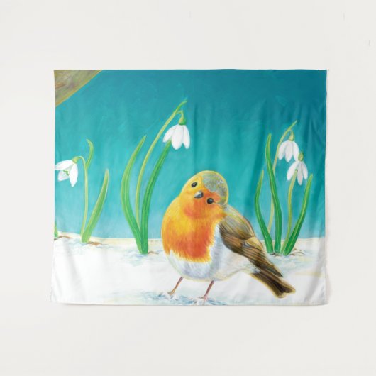 Tenture Robin Bird & snowdrops Illustration (Devant (Horizontal))