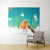Tenture Robin Bird & snowdrops Illustration (En situation (horizontale))