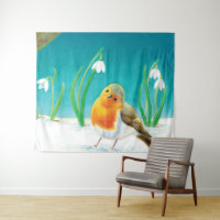 Robin Bird & snowdrops Illustration