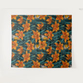 Tenture Robins et fleurs de lys, orange et bleu (Devant (Horizontal))