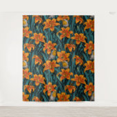 Tenture Robins et fleurs de lys, orange et bleu (Devant)