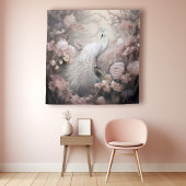 Tenture Rocher blanc romantique et Fleurs rose pâle