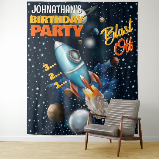 Tenture Rocketship Space Adventure Anniversaire de enfant (En situation)