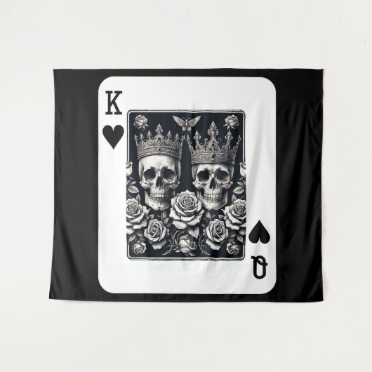 Tenture Roi Royal & Reine des Cœurs Crânes & Roses (Devant (Horizontal))