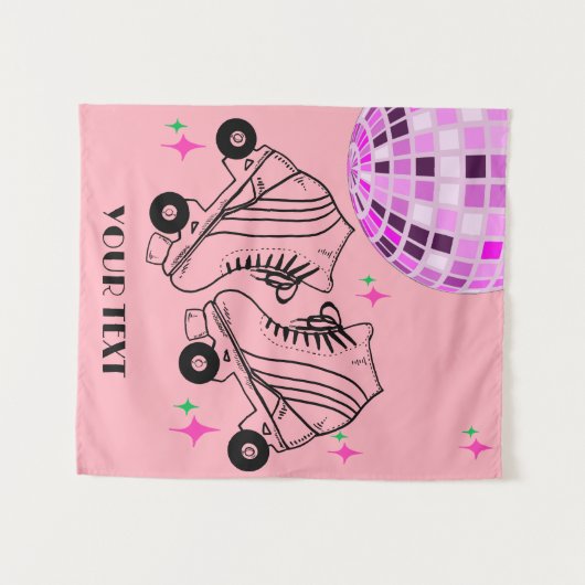 Tenture Roller Skates Derby Patinage rose Disco Anniversai (Devant (Horizontal))