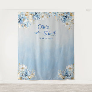 Tenture Romance Bleu Floral avec Or