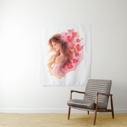 Tenture Romantic Floral Portrait Soft Valentine Love Art (En situation)