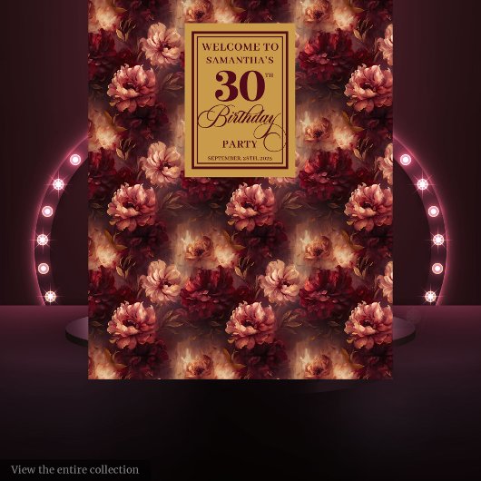 Tenture Romantique Blush Bourgogne or 30e anniversaire ban