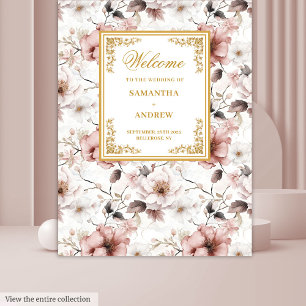 Tenture Romantique blush ivoire or mariage floral fond