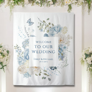 Tenture Romantique Dusty Blue Welcome Floral Mariage