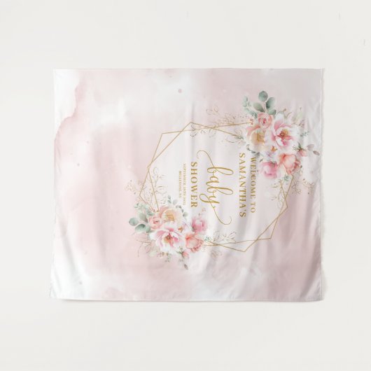 Tenture Romantique fleurs rose pâle baby shower arrière-pl (Devant (Horizontal))
