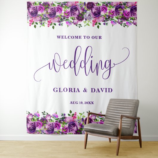Tenture Romantique violet Mariage Floral Affiche de bienve (En situation)