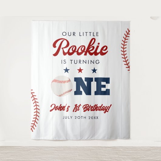 Tenture Rookie Baseball 1st Birthday Photo Backdrop (Devant)