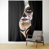 Tenture Rosa Sugar Skull Portrait (En situation)