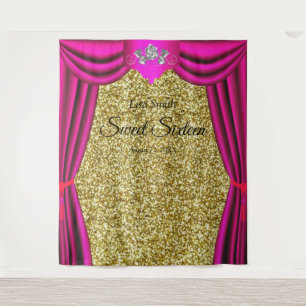 Tenture Rose argentée rose douce 16 rideau paillettes doré