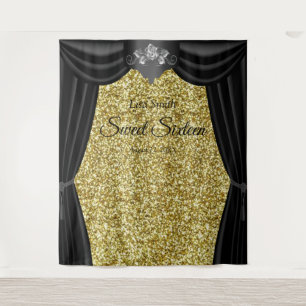 Tenture Rose argentée Sweet 16 Rideau noir Paillettes doré