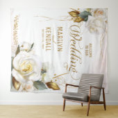 Tenture Rose blanche or romantique Mariage floral fond (En situation (horizontale))