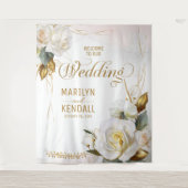 Tenture Rose blanche or romantique Mariage floral fond (Devant)