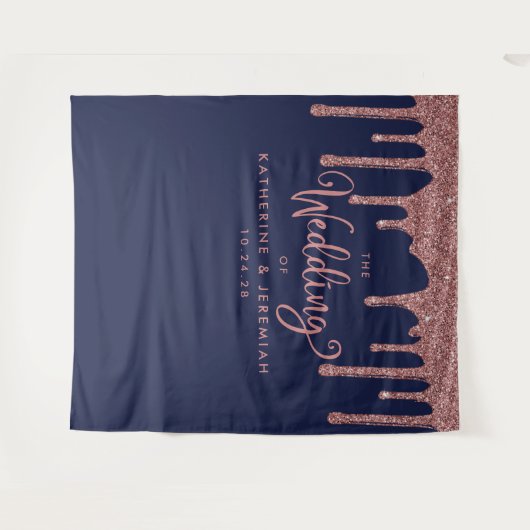 Tenture Rose bleu marine Parties scintillant or Mariage Bi (Devant (Horizontal))