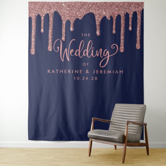 Tenture Rose bleu marine Parties scintillant or Mariage Bi (En situation)