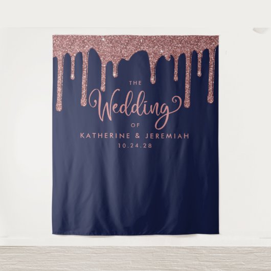 Tenture Rose bleu marine Parties scintillant or Mariage Bi (Devant)