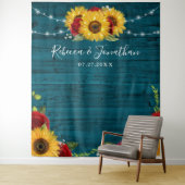 Tenture Rose de tournesol Turquoise bois rustique Mariage  (En situation)