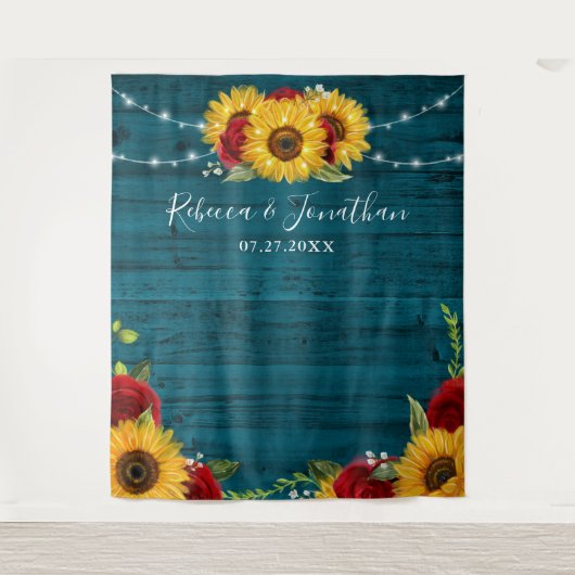 Tenture Rose de tournesol Turquoise bois rustique Mariage  (Devant)