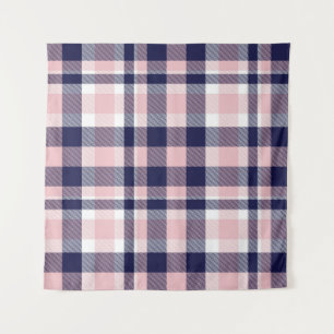 Tenture Rose et marine Plaid, à damiers, tartan sans soudu