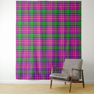 Tenture Rose et vert sur motif carreaux tartan violet