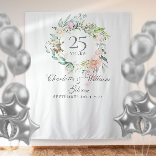 Tenture Rose Garland 25e anniversaire Photo Booth Backdrop