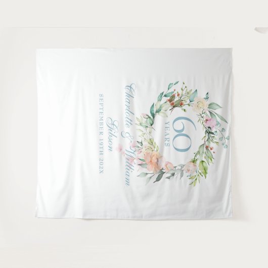 Tenture Rose Garland 60e anniversaire Photo Booth Backdrop (Devant (Horizontal))