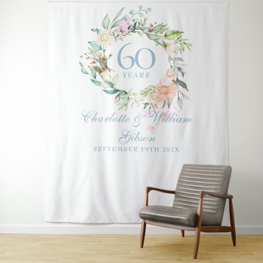 Tenture Rose Garland 60e anniversaire Photo Booth Backdrop (En situation)