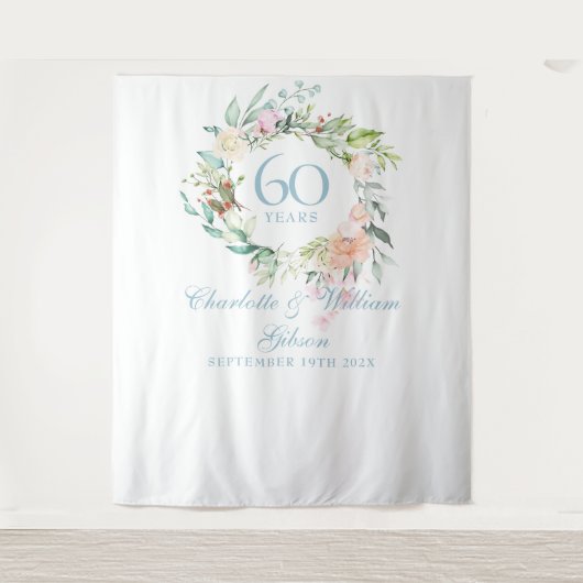 Tenture Rose Garland 60e anniversaire Photo Booth Backdrop (Devant)