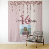 Tenture Rose Gold Ballon Pailleté Fête d'anniversaire 16 a (En situation)