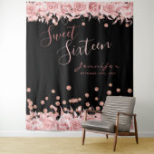 Tenture Rose Gold Black Sweet 16 Parties scintillant Confe (En situation)