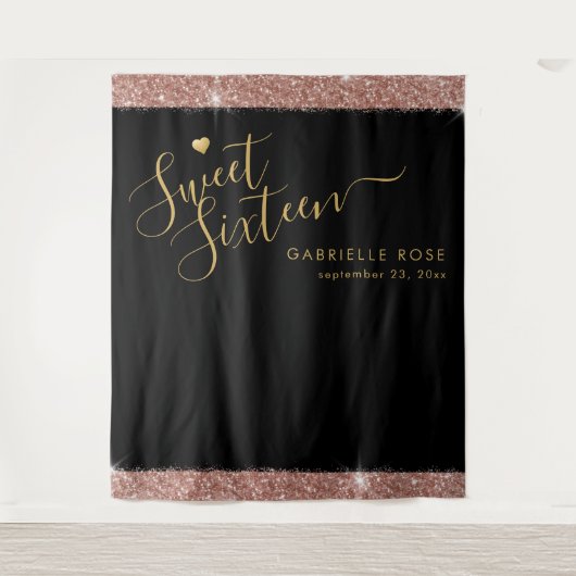 Tenture Rose Gold Black Sweet 16 Parties scintillant Confe (Devant)