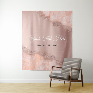 Tenture Rose Gold Blush Pink Agate Geode Pailletés Mariage