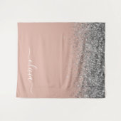 Tenture Rose Gold Blush Rose Argent Pailleté Monogramme Fé (Devant (Horizontal))