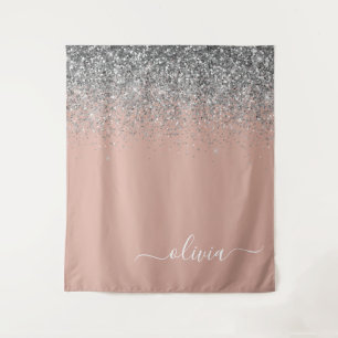 Tenture Rose Gold Blush Rose Argent Paillettes Monogramme 